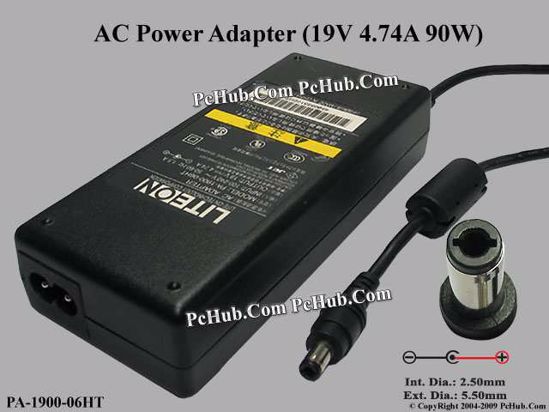 LITE-ON PA-1900-06HT AC Adapter- Laptop 19V 4.74A, 5.5/2.5mm, 2-Prong