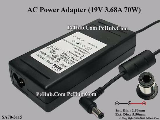 ASTEC SA70-3115 AC Adapter- Laptop SA70-3115, 19V 3.68A, Tip-C, 3-prong