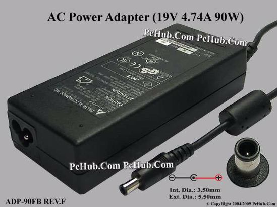 Delta Electronics ADP-90FB REV.F AC Adapter- Laptop 19V 4.74A, 5.5/3.5mm With Pin, 3-Pro