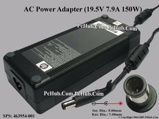 HP Common Item (HP) AC Adapter- Laptop 463954-001, 19.5V 7.9A, Pin, 3-prong