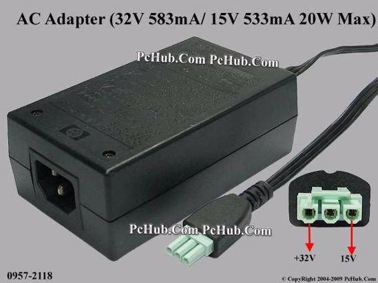 HP Common Item (HP) AC Adapter 20V Above 0957-2118, 32V 563mA, 15V 533mA, 3-pin, (IEC