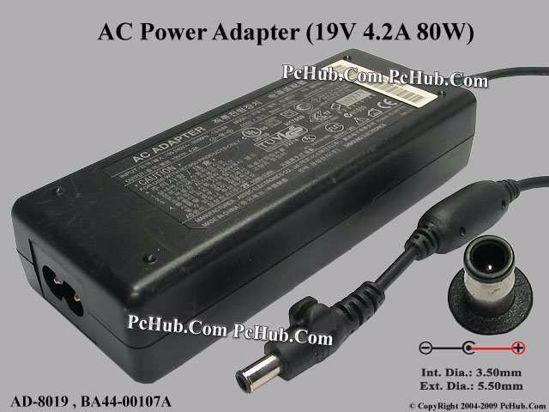 Samsung Laptop Common Item (Samsung Laptop) AC Adapter- Laptop AD-8019, 19V 4.2A, Tip-I,