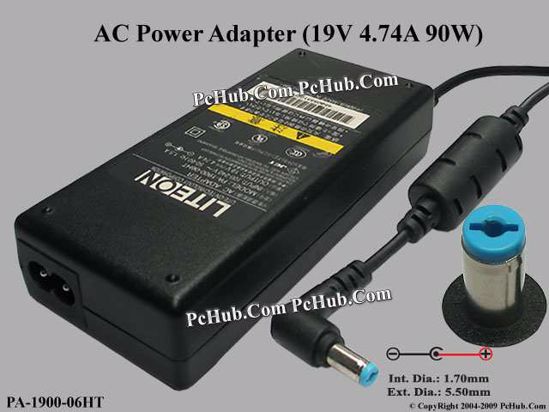 LITE-ON PA-1900-06HT AC Adapter- Laptop 19V 4.74A, 5.5/1.7mm, 2-Prong