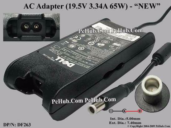 Dell Common Item (Dell) AC Adapter- Laptop 19.5V 3.34A, 7.4/5.0mm With Pin, 2-Prong, New