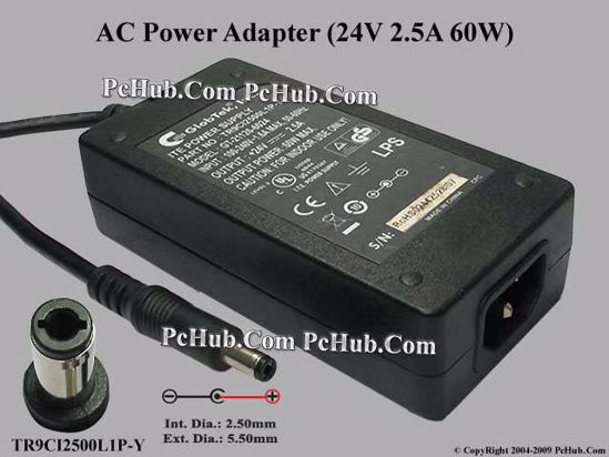 GlobTek TR9CI2500L1P-Y AC Adapter 20V Above 24V 2.5A, 2.5/5.5mm, C14