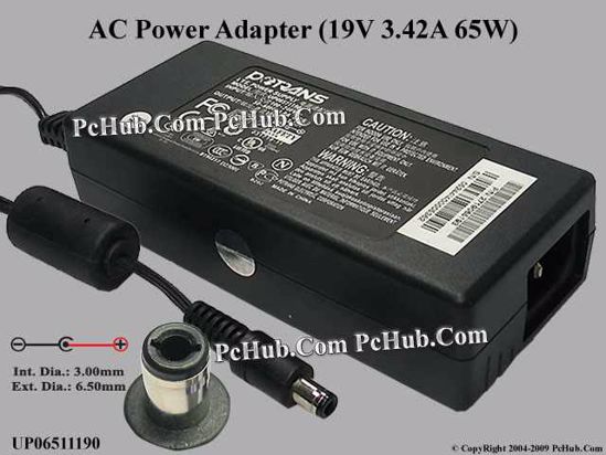 Potrans UP06511190 AC Adapter- Laptop 19V 3.42A, 6.3/3.0mm, C14