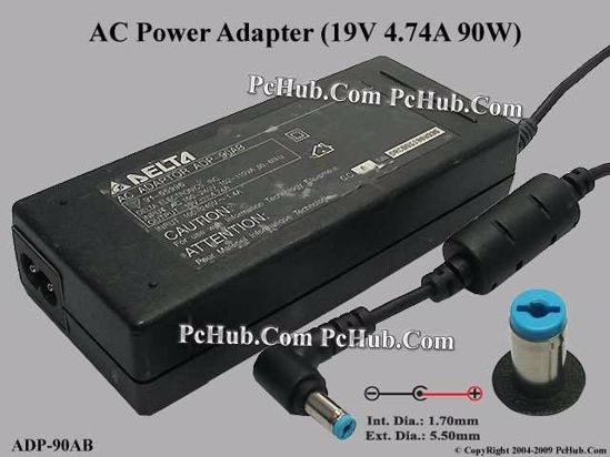 Delta Electronics ADP-90AB AC Adapter- Laptop 19V 4.74A, 5.5/1.7mm, 2-Prong