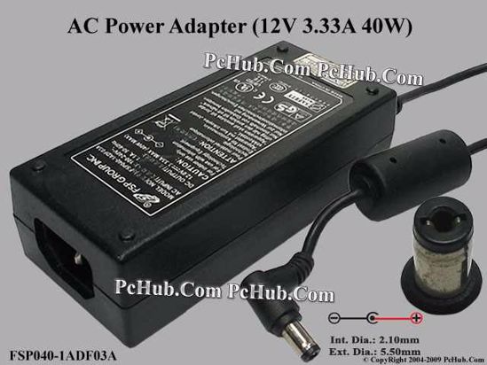 FSP Group Inc FSP040-1ADF03A AC Adapter- Laptop 12V 3.33A, Barrel 5.5/2.1mm, IEC C14, Ne