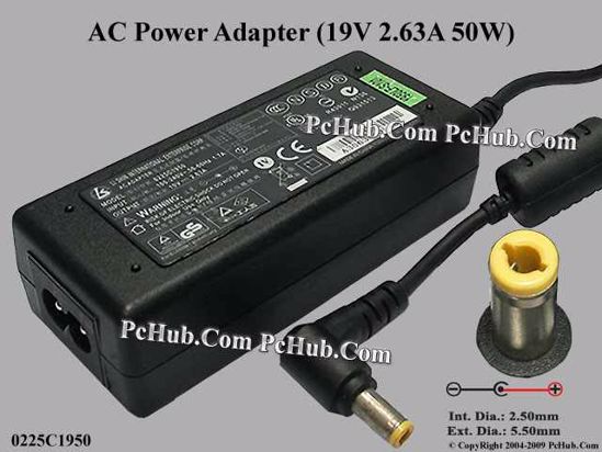 Li Shin 0225C1950 AC Adapter- Laptop 19V 2.63A, 5.5/2.5, 2-Prong