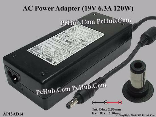 Acbel Polytech API3AD14 AC Adapter- Laptop 19V 6.3A, 5.5/2.5mm 12mm, 3-Prong