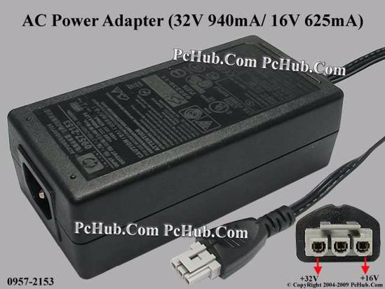 HP Common Item (HP) AC Adapter 20V Above 0957-2153, 32V 940mA/16V 625mA, 3-pin, (IEC C