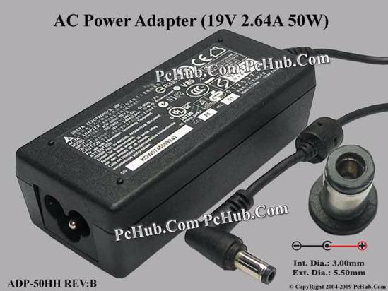 Delta Electronics ADP-50HH REV:B AC Adapter- Laptop 19V 2.64, 5.5/3.0mm, 3-Prong