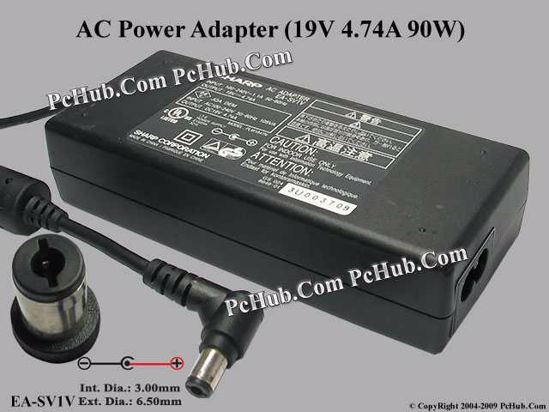 Sharp Common Item (Sharp) AC Adapter- Laptop 19V 4.74A, 6.5/3.0mm, 2-Prong