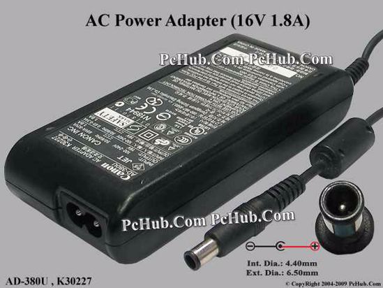 Canon AD-380U AC Adapter 13V-19V 16V 1.8A, Pin, 2-Prong