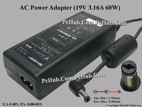 Sharp Common Item (Sharp) AC Adapter- Laptop 19V 3.16A, 5.5/1.7mm, 2-Prong