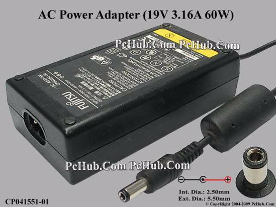 Fujitsu Common Item (Fujitsu / Fujitsu Siemens) AC Adapter- Laptop 19V 3.16A, 5.5/2.5mm,