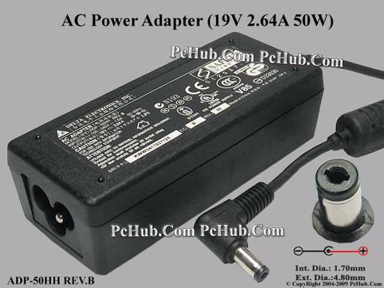 Delta Electronics ADP-50HH REV:B AC Adapter- Laptop 19V 2.64A, 4.8/1.7mm, 3-Prong