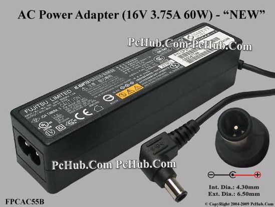 Fujitsu Common Item (Fujitsu / Fujitsu Siemens) AC Adapter- Laptop 16V 3.75A, 6.5/4.3mm