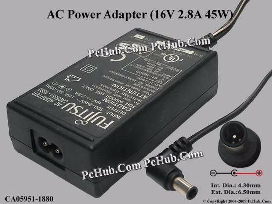 Fujitsu Common Item (Fujitsu / Fujitsu Siemens) AC Adapter- Laptop CA05951-1880, 16V 2.8