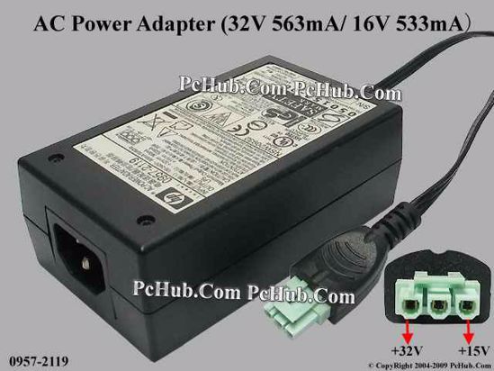 HP Common Item (HP) AC Adapter 20V Above 0957-2119, 32V 563mA/16V 533mA, 3-pin, (IEC C