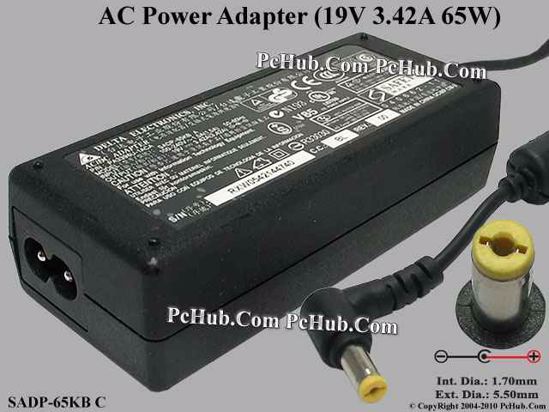 Delta Electronics SADP-65KB AC Adapter- Laptop 19V 3.42A, 5.5/1.7mm, 2-Prong