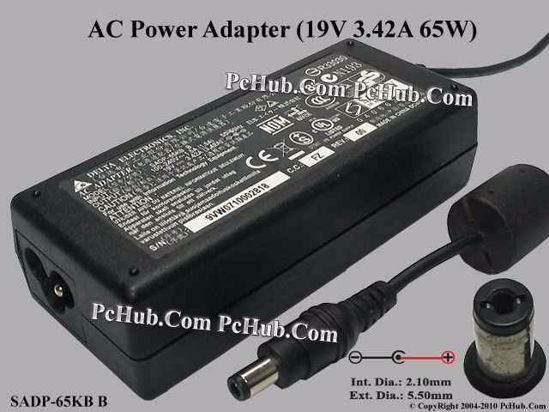 Delta Electronics SADP-65KB AC Adapter- Laptop 19V 3.42A, 5.5/2.1mm, 3-Prong