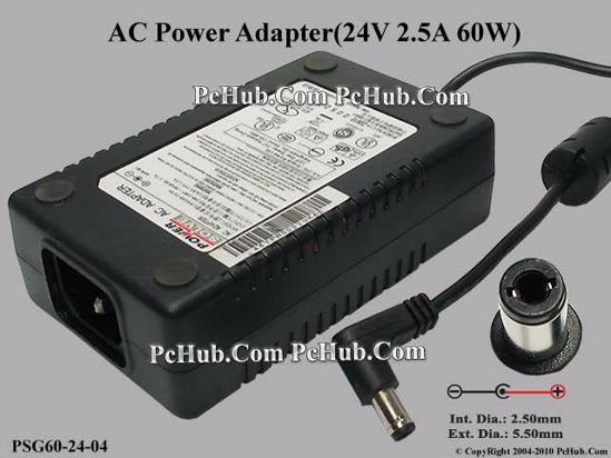 Other Brands Power Solve AC Adapter 20V Above 24V 2.5A, 2.5/5.5mm, C14