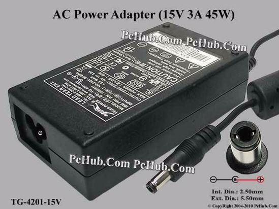 Tiger Power TG-4201-15V AC Adapter 13V-19V 15V 3A, 5.5/2.5mm, 3-Prong