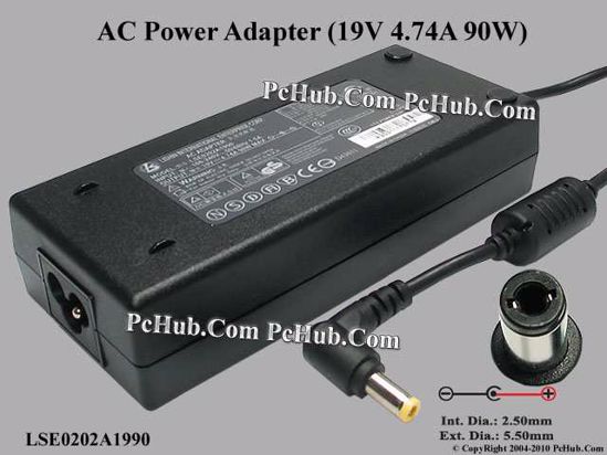 Li Shin LSE0202A1990 AC Adapter- Laptop 19V 4.74A, 5.5/2.5mm, 3-Prong