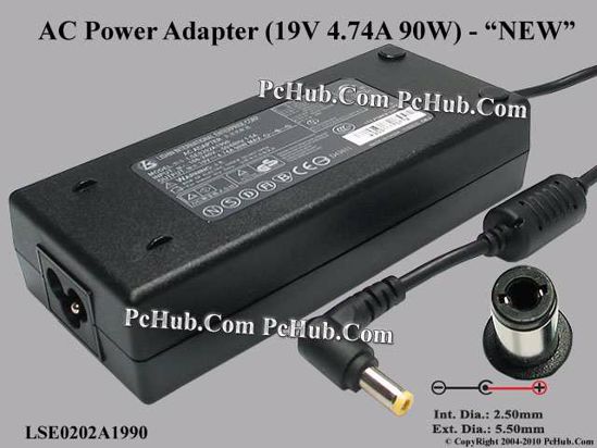 Li Shin LSE0202A1990 AC Adapter- Laptop 19V 4.74A, 5.5/2.5mm, 3-Prong, New