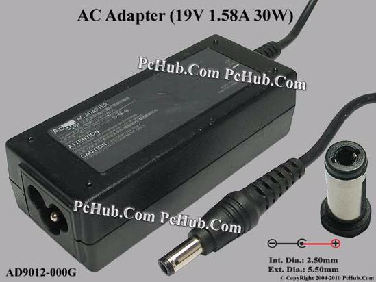 Acbel Polytech AD9012-000G AC Adapter- Laptop 19V 1.58A, 5,5/2.5mm 12mm, 3-Prong