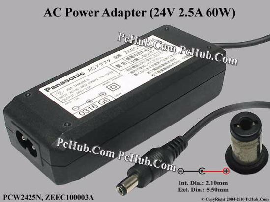 Panasonic Common Item (Panasonic) AC Adapter 20V Above 24V 2.5A, 5.5//2.1mm, 2-Prong