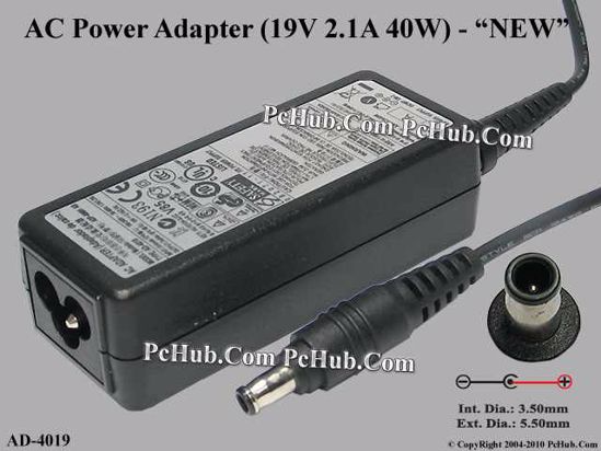 Samsung Laptop N140 AC Adapter NEW Original 19V 2.1A, 5.5/3.0mm With Pin, 3-Prong, New