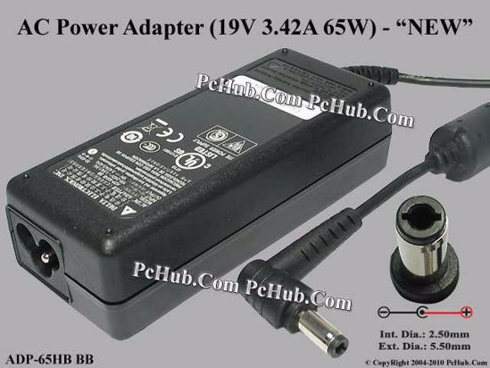 Delta Electronics ADP-65HB BB AC Adapter NEW Original 19V 3.42A, 5.5/2.5mm, 3-Prong, New