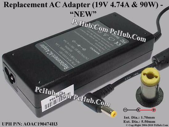 For Acer Laptop AC Adapter Compatible 19V 4.74A, 5.5/1.7mm, 3-Prong, New