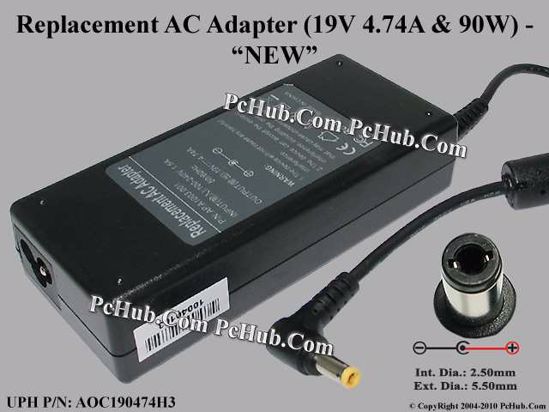 For Hp Laptop AC Adapter Compatible 19V 4.74A, 5.5/2.5mm, 3-Prong, New