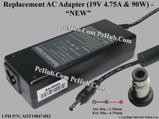 For Hp Laptop AC Adapter Compatible 19V 4.74A, 4.8/1.7mm, 3-Prong,New