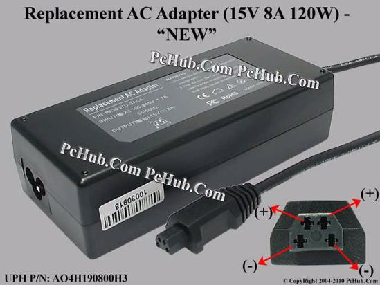 For Toshiba Laptop AC Adapter Compatible PA3237U-1ACA, PA3507U-1ACA, 15V 8A 120W, 4 Hole