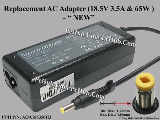 For Hp Laptop AC Adapter Compatible 18.5V 3.5A, Barrel 4.8/1.7mm, 3-Prong, OEM