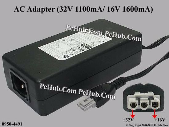 HP Common Item (HP) AC Adapter 20V Above 0950-4491, 32V 1.1A, 16V 1.6A, 3-pin, (IEC C1