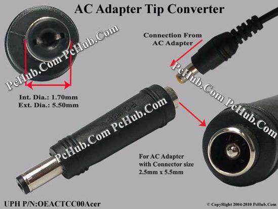 ACP For Laptop DC Tip Converter 5.5/2.5mm to 5.5/1.7mm Plug, Straight, Female To M