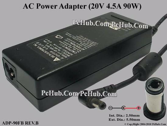 Delta Electronics ADP-90AB REV.B AC Adapter- Laptop 20V 4.5A, 5.5/2.5mm 12mm Length, 3-P