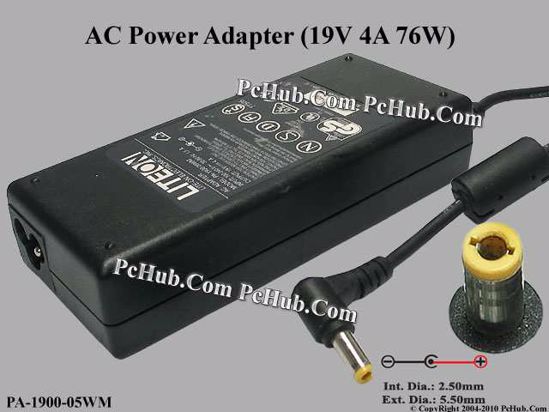 LITE-ON PA-1900-05WM AC Adapter- Laptop 9V 4A, 5.5/2.5mm 12mm, 3-Prong