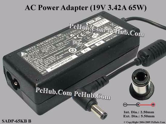 ASUS Common Item (Asus) AC Adapter- Laptop 19V 3.42A, 5.5/2.5mm, 3-Prong