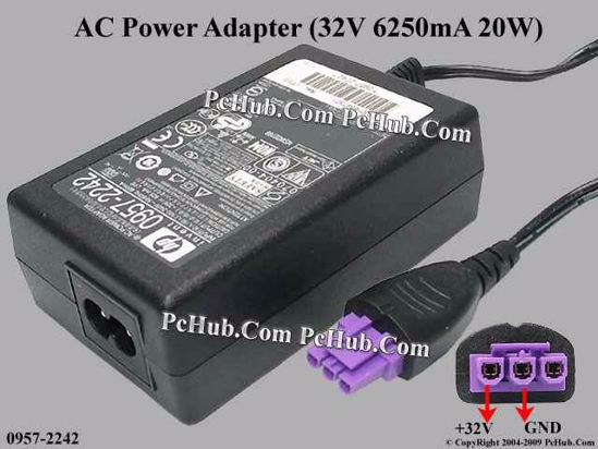 HP Common Item (HP) AC Adapter 20V Above 0957-2242, 32V 625mA, 3-pin Hole, 2-prong