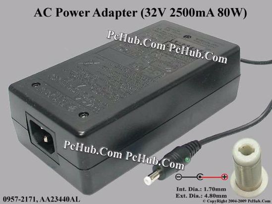 HP Common Item (HP) AC Adapter 20V Above 0957-2171, 32V 2500mA, Tip-A, (IEC C14)