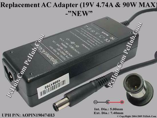 For Hp Laptop AC Adapter Compatible 19V 4.74A, 7.4x5mm With Pin, 3-Prong, New