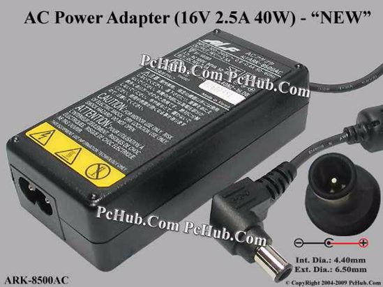 Other Brands ALF AC Adapter 13V-19V ARK-8500AC, 16V 2.5A, Tip-E, 2-prong, NEW