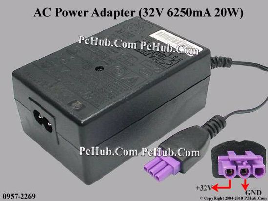 HP Common Item (HP) AC Adapter 20V Above 0957-2269, 32V 625mA, 3-pin Hole, 2-prong