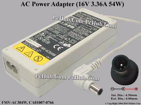 Fujitsu Common Item (Fujitsu / Fujitsu Siemens) AC Adapter- Laptop FMV-AC304W, 16V 3.36A